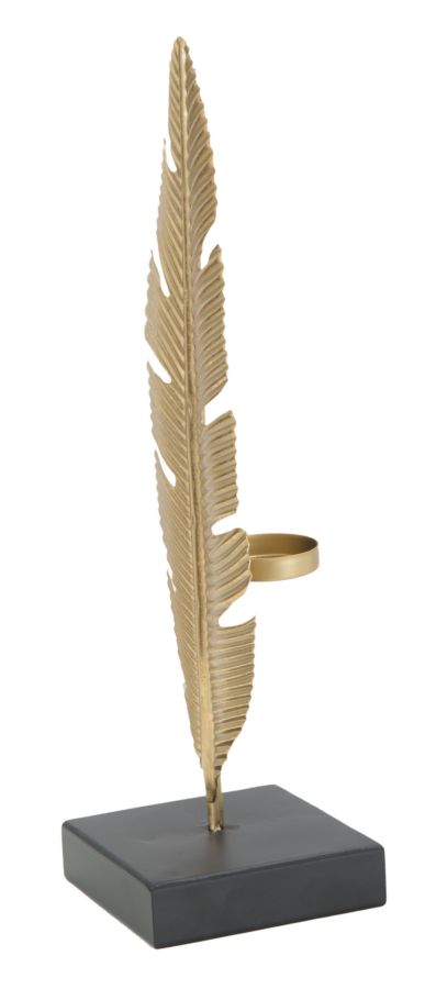 SCULTURA FOGLIA C/PORTA CANDELA GLAM CM 10X10X34