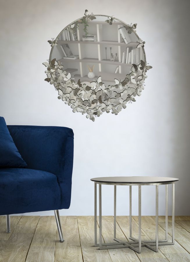 SPECCHIO FARFALLE ROUND SILVER CM Ø 91X3X94