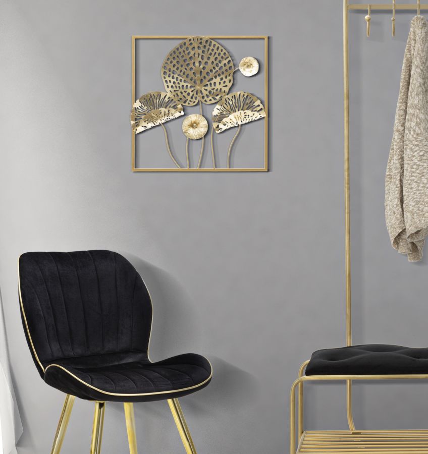 PANNELLO IN FERRO GOLD FLOWERS CM 50X5X50
