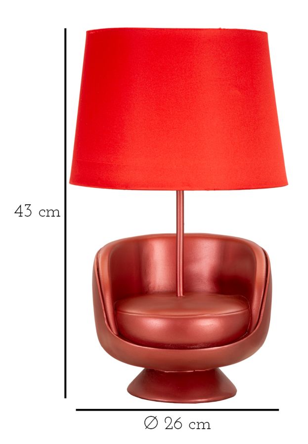 LAMPADA DA COMODINO MIDCENTURY ROSSA CM Ø 26X43