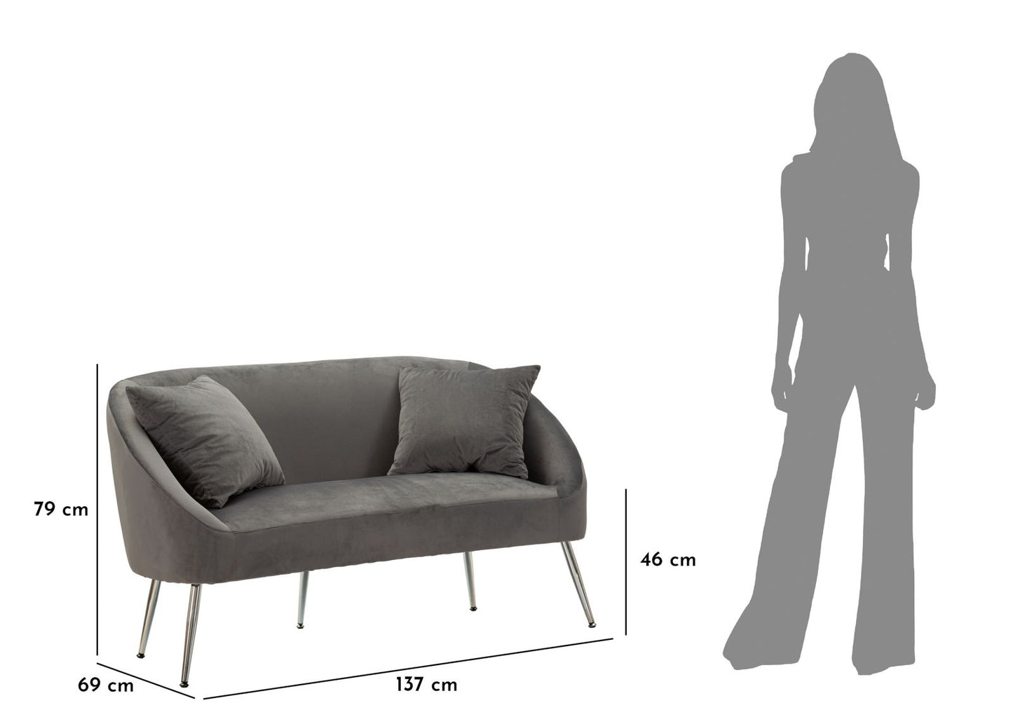 DIVANETTO SILVERY C/CUSCINI CM 137X69X79