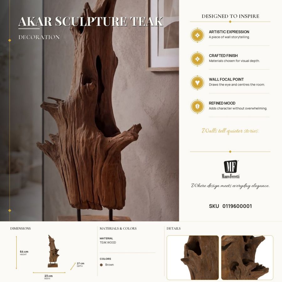 SCULTURA AKAR IN TEAK RICICLATO CM 23X27X64 (PEZZI UNICI - NON RIP. IN SERIE)