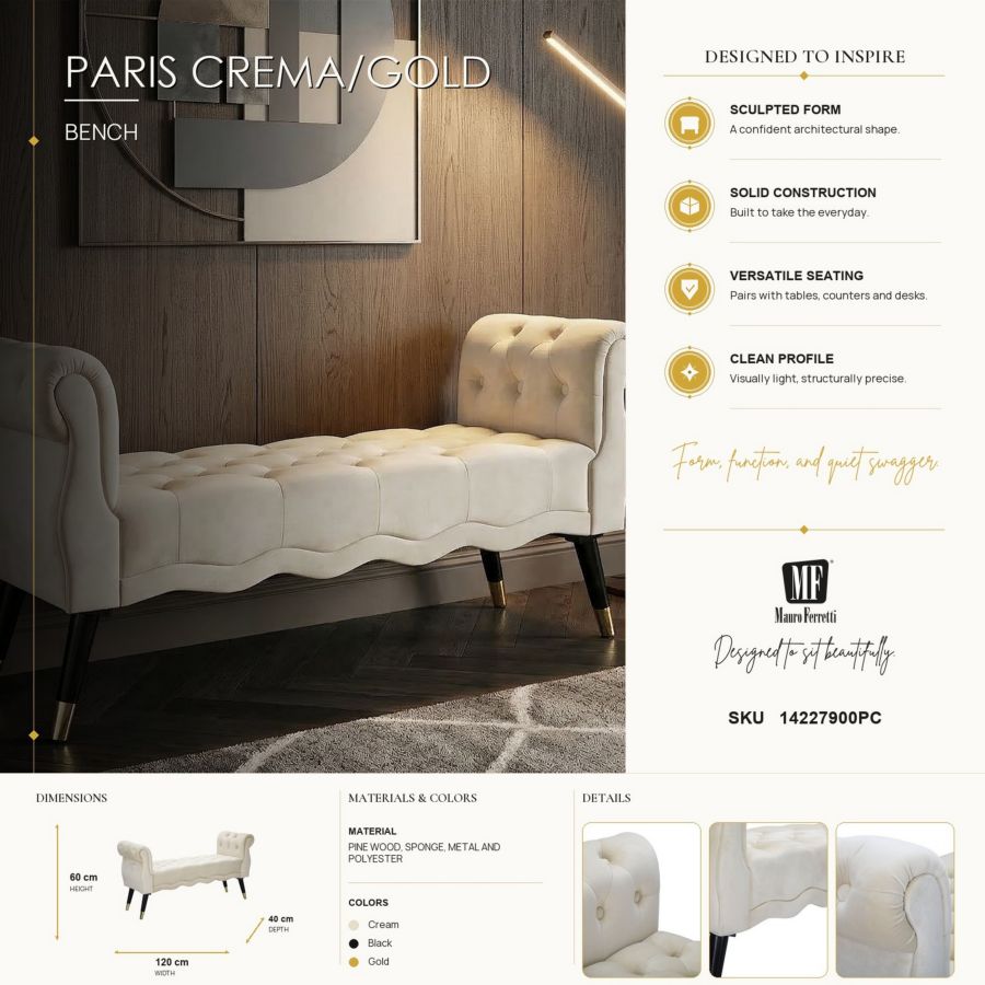 PANCHETTA PARIS CREMA/GOLD CM 120X40X60