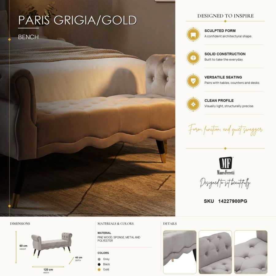 PANCHETTA PARIS GRIGIA/GOLD CM 120X40X60