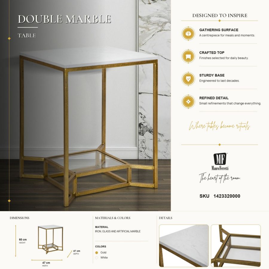 TAVOLINETTO DOUBLE MARBLE CM 47X47X60