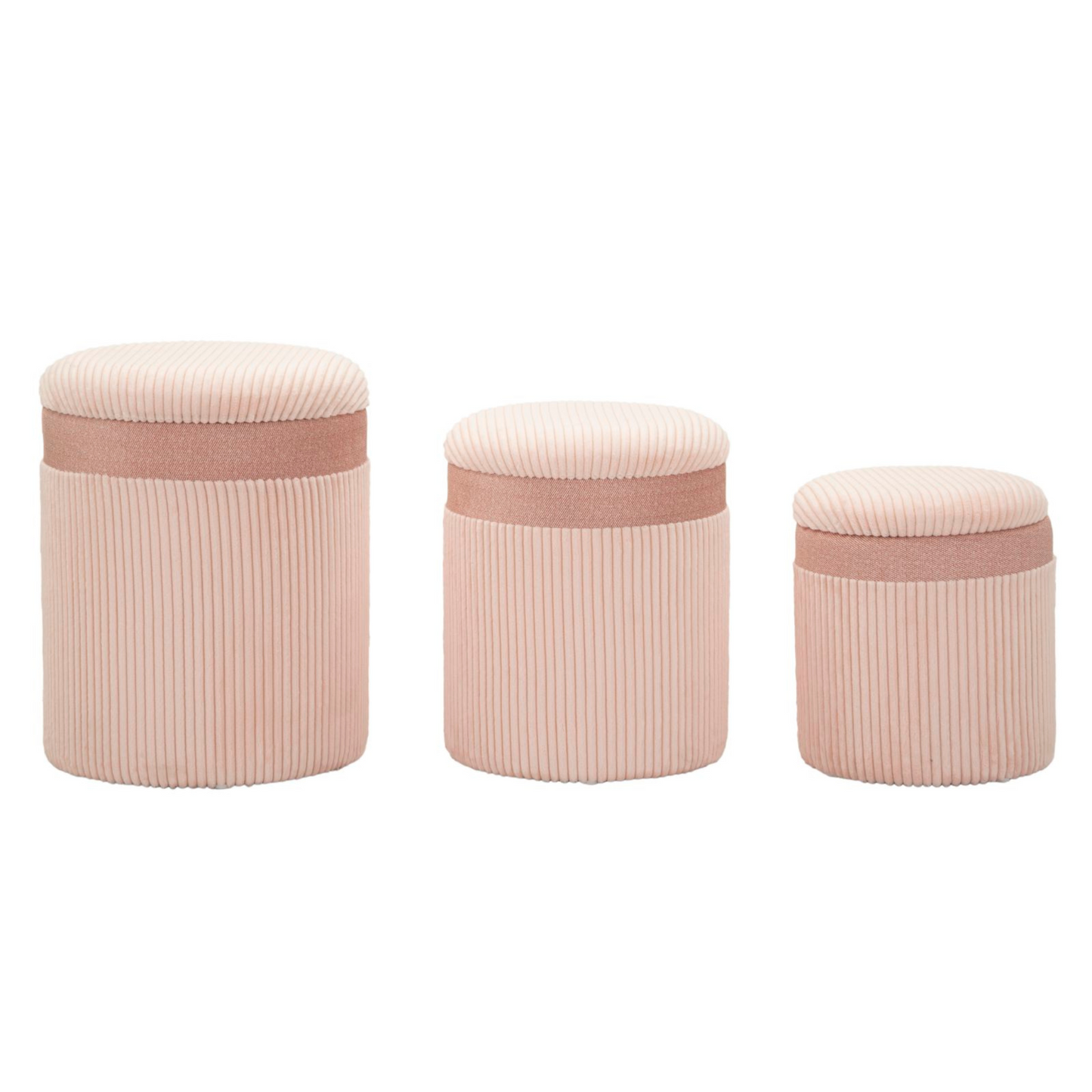 PUFF C/CONTENITORE CORTINA ROSA SET 3 PZ CM Ø 40,5X49,5-35X42-31X38
