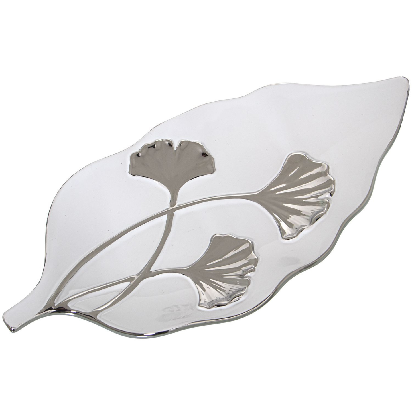 Centrotavola/ svuota tasche in ceramica bianca/fiore d'argento 31x15 cm