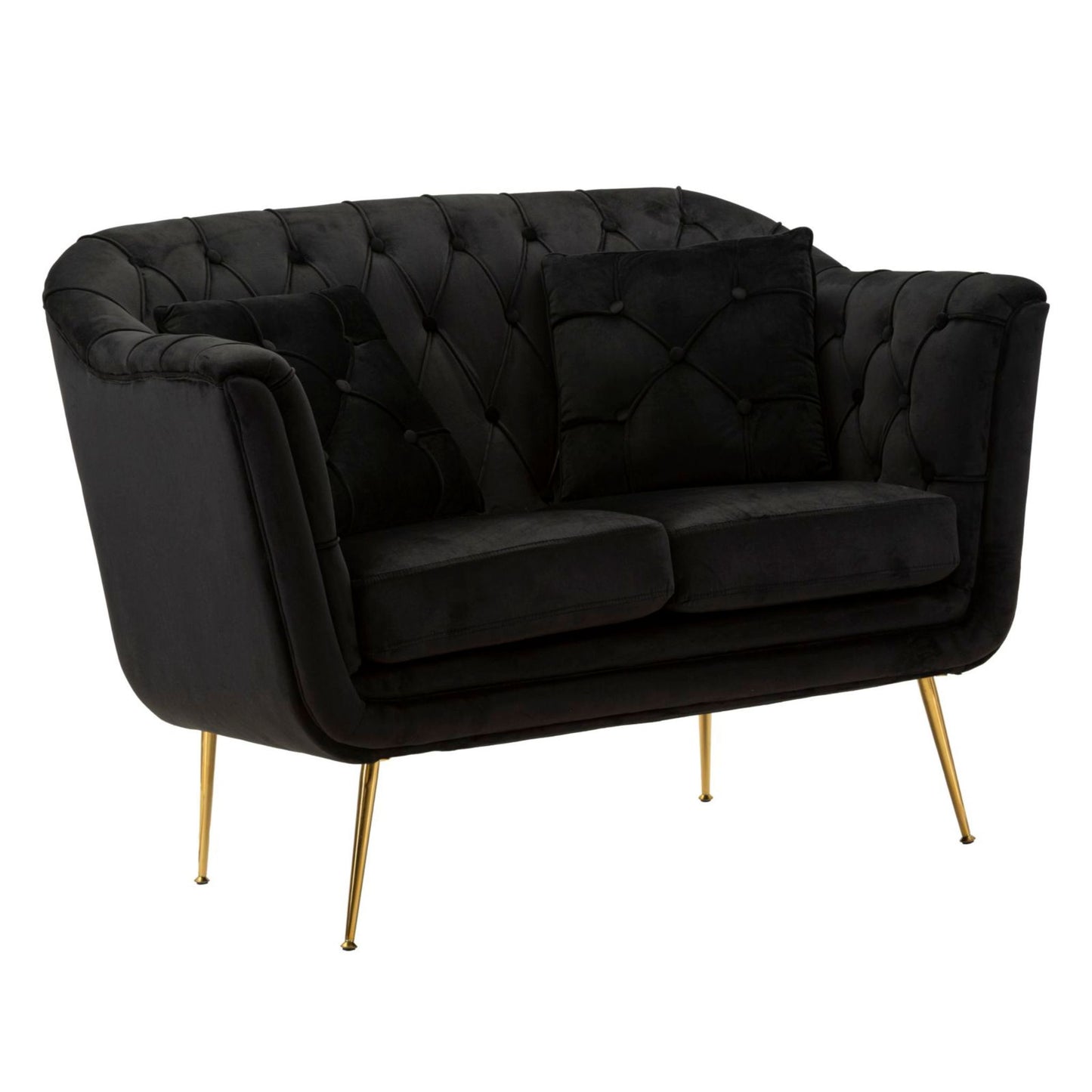 Divanetto Budapest Nero con Cuscini in Tessuto e Metallo L 130 cm