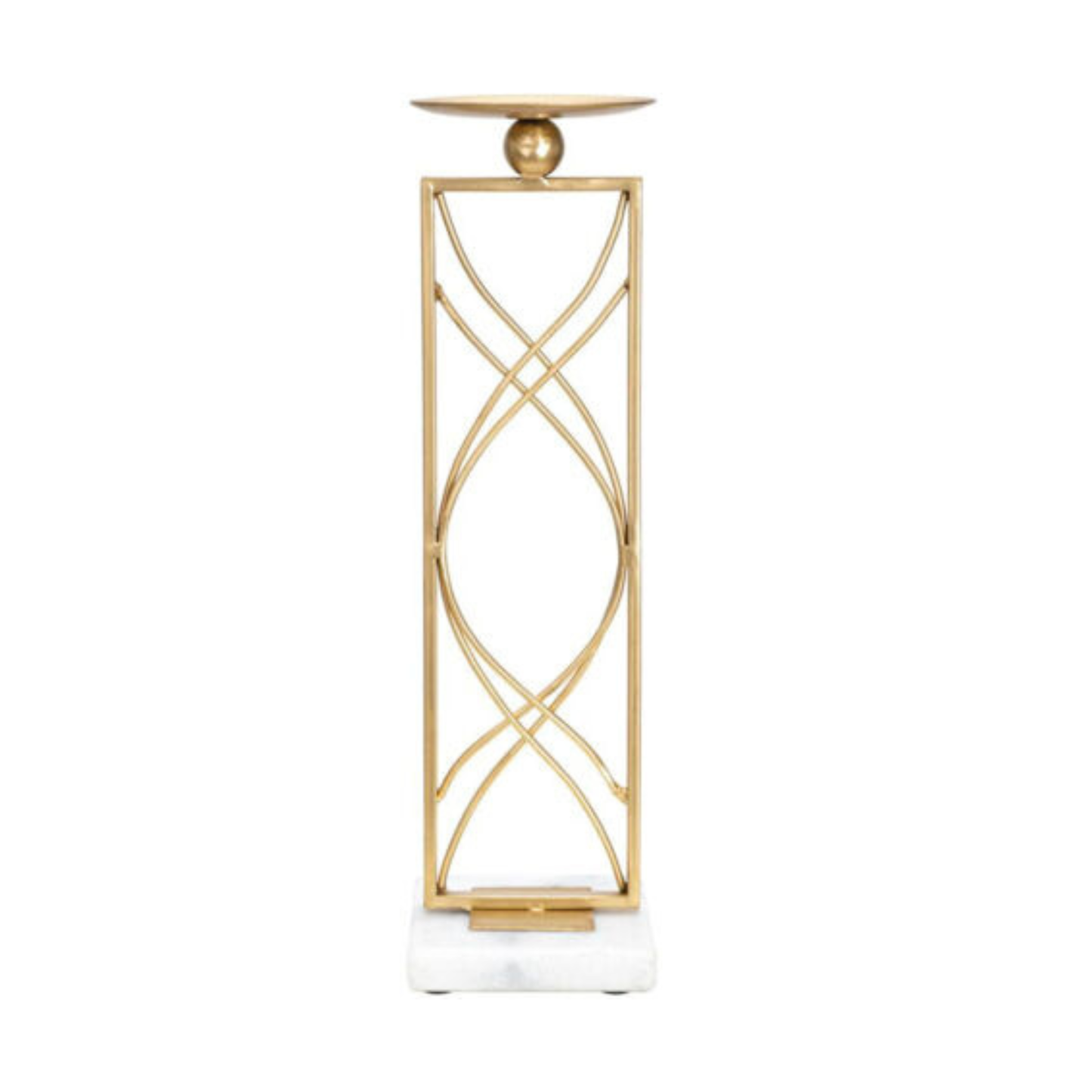 Portacandele Exy 10x10x35 cm in Ferro e Marmo Oro e Bianco