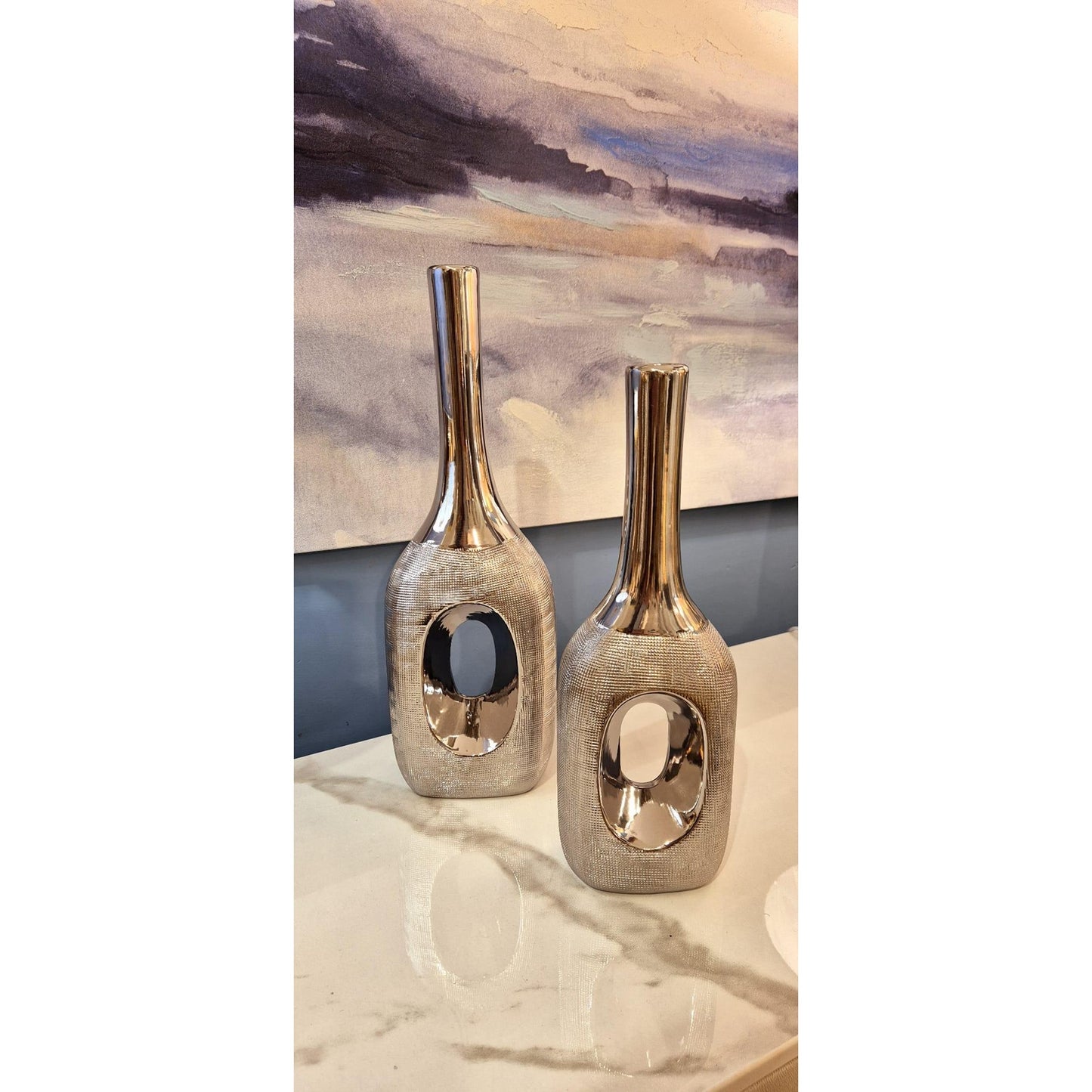 Coppia Vasi Silver Bottle 12L x 36H - 13 x 41H cm