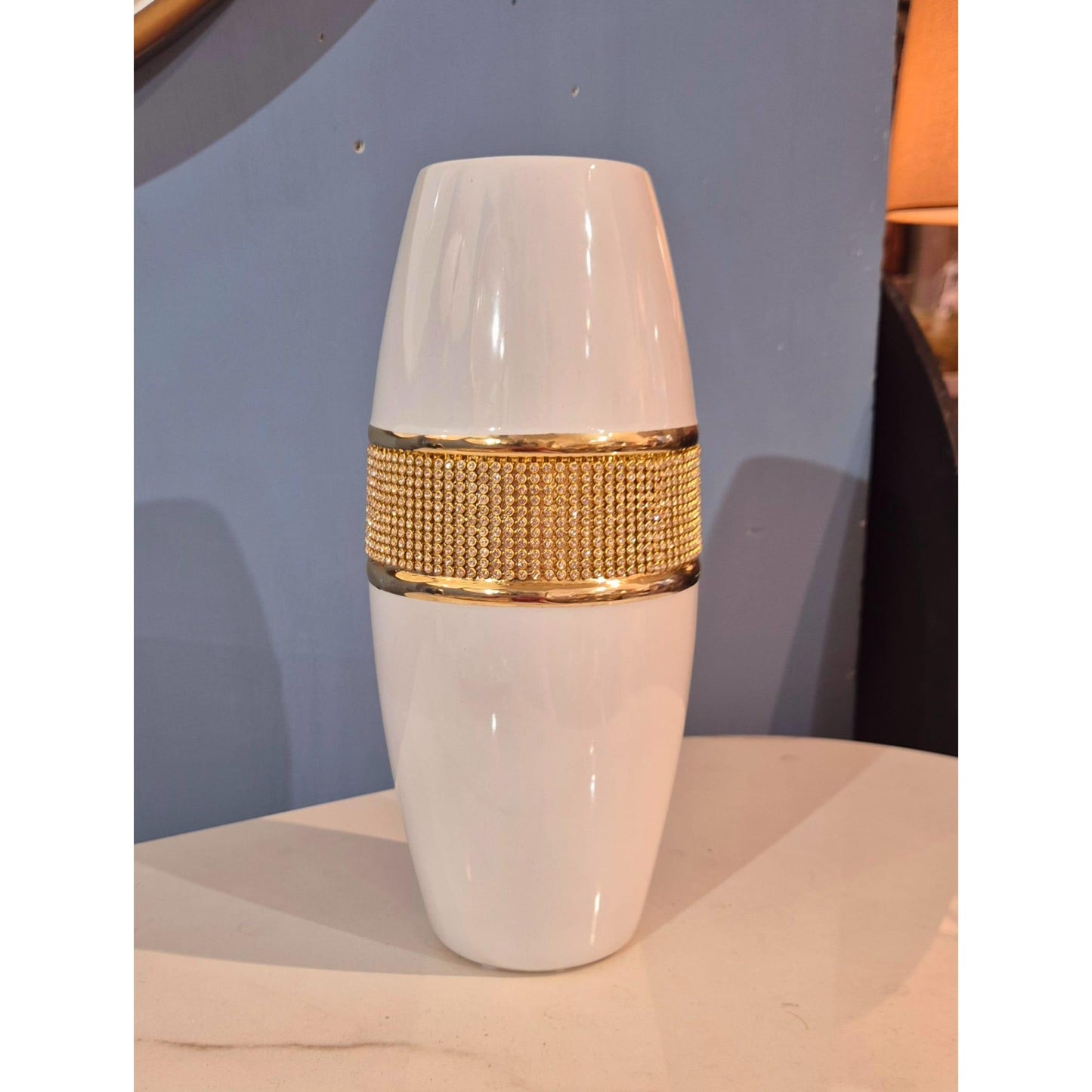 Vaso Bianco con Swarowski 12L x 28H cm