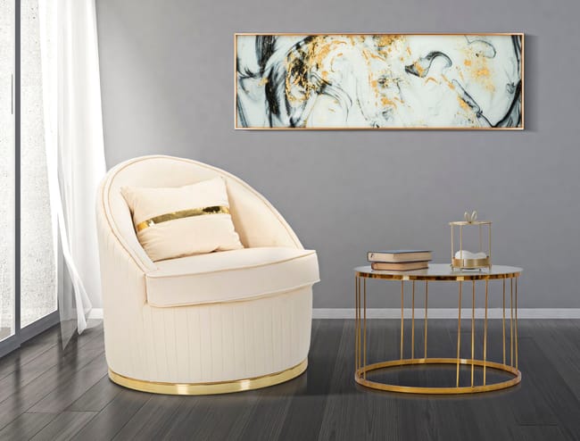 Poltrona in tessuto beige e dorata Ø cm 75x80