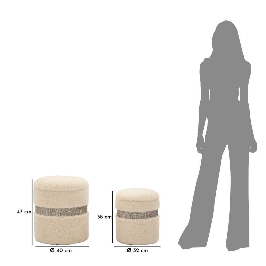 PUFF C/CONTENITORE SAINT-MORITZ CREMA SET 2 PZ CM Ø 40X47-32X38 codice 142869000C