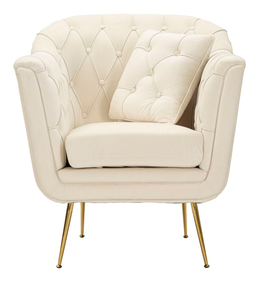 Poltrona Budapest Crema con Cuscino in Tessuto e Metallo H 91 cm