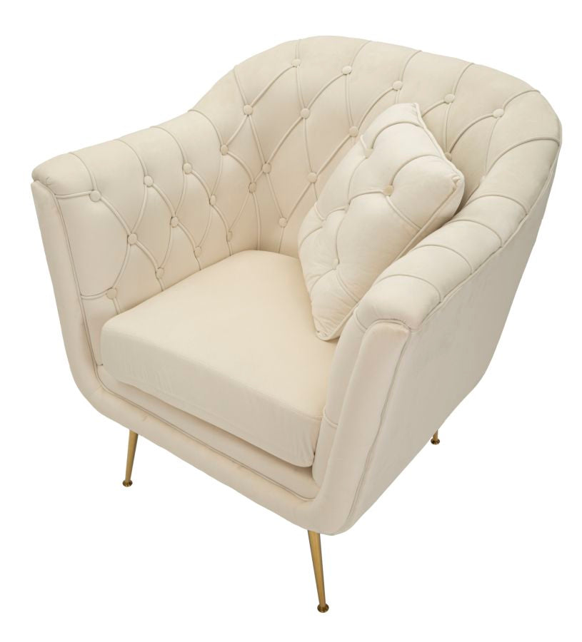Poltrona Budapest Crema con Cuscino in Tessuto e Metallo H 91 cm