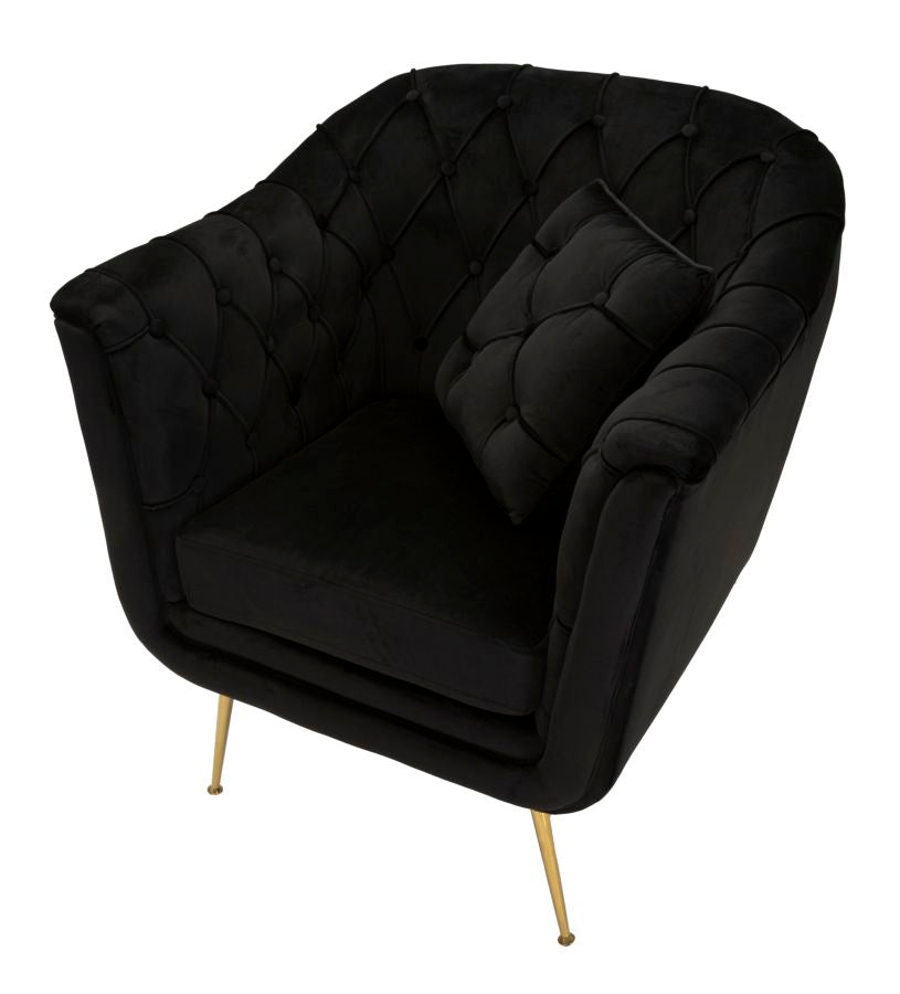 Poltrona Budapest Nera con Cuscino in Tessuto e Metallo H 91 cm