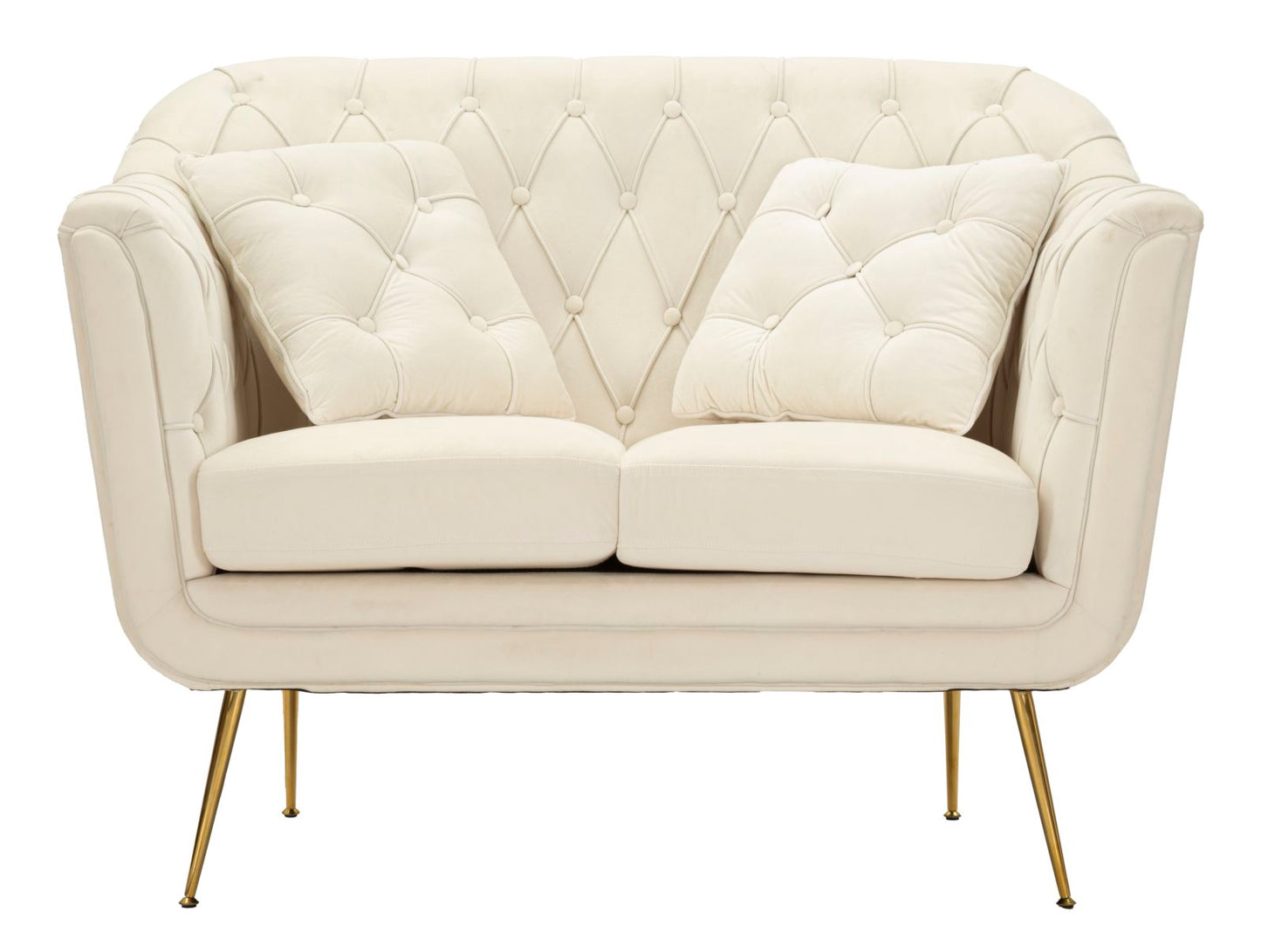 Divanetto Budapest Crema con Cuscini in Tessuto e Metallo L 130 cm