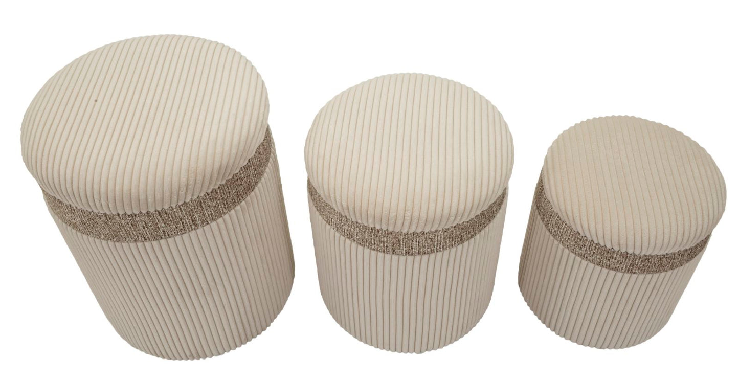 PUFF C/CONTENITORE CORTINA CREMA SET 3 PZ CM Ø 40,5X49,5-35X42-31X38
