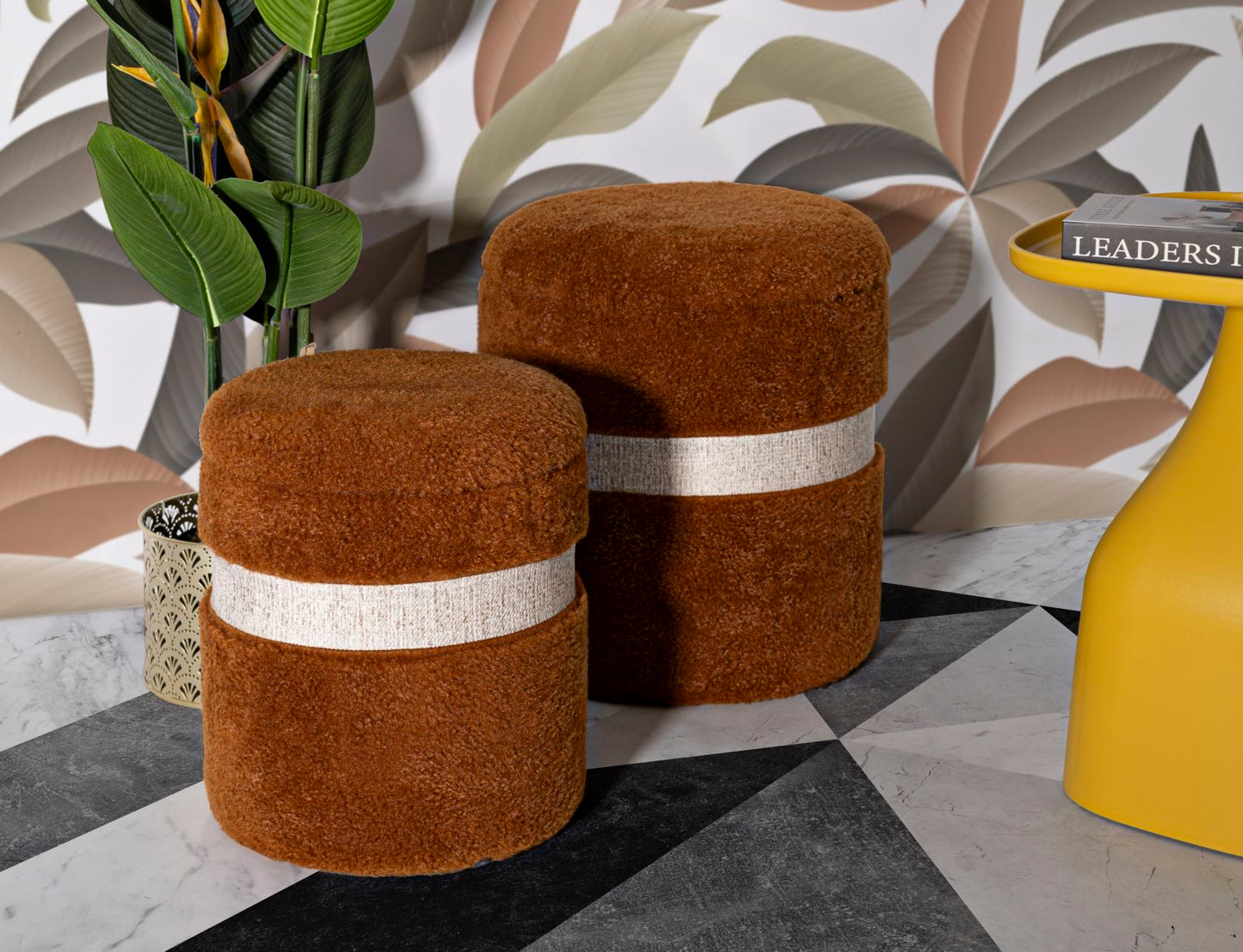 PUFF C/CONTENITORE SAINT-MORITZ MARRONE SET 2 PZ CM Ø 40X47-32X38