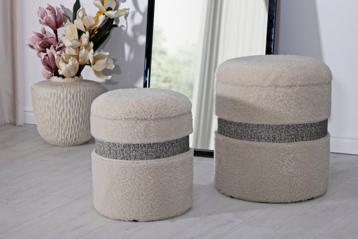 PUFF C/CONTENITORE SAINT-MORITZ CREMA SET 2 PZ CM Ø 40X47-32X38 codice 142869000C
