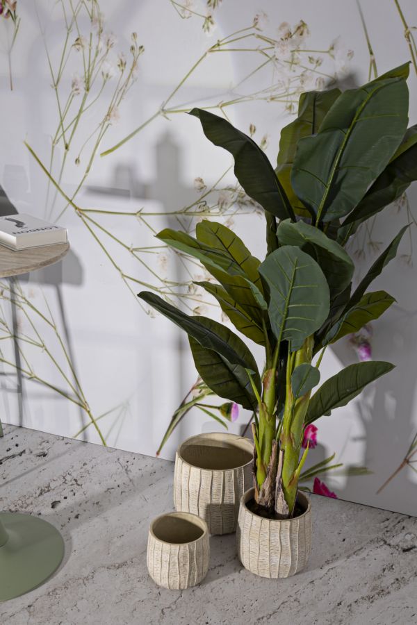 Set 3 Cachepot Flake – Vasi Decorativi in Metallo Bianco con Motivo Geometrico