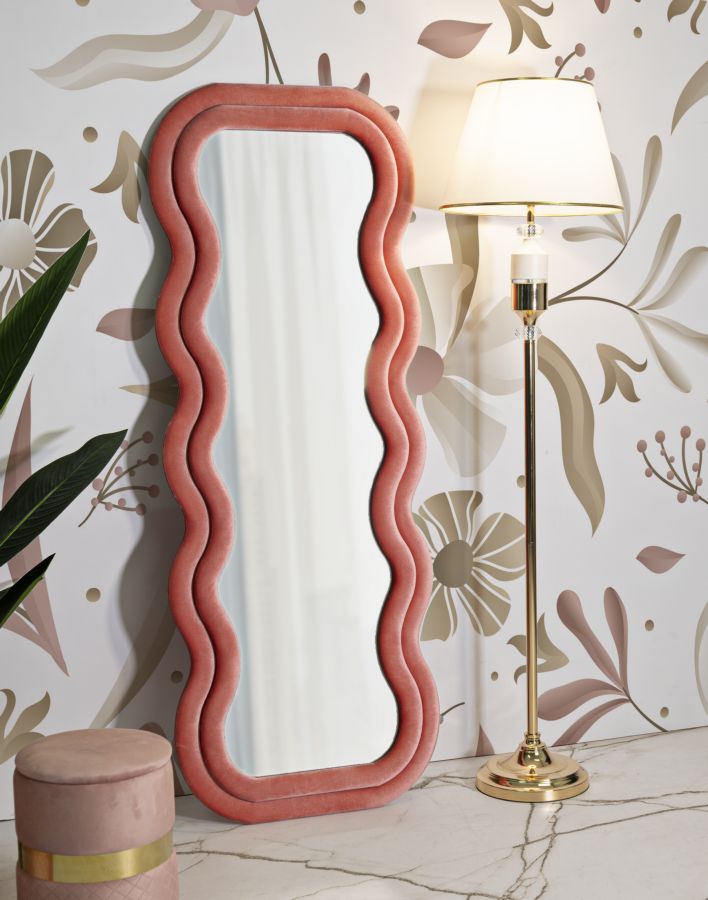 Specchio da Muro Emily Velluto Rosa 60x160 cm – Stile Romantico con Cornice Soft Touch
