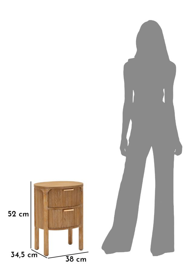 Comodino Goteborg in Legno Naturale 38x34,5x52 cm