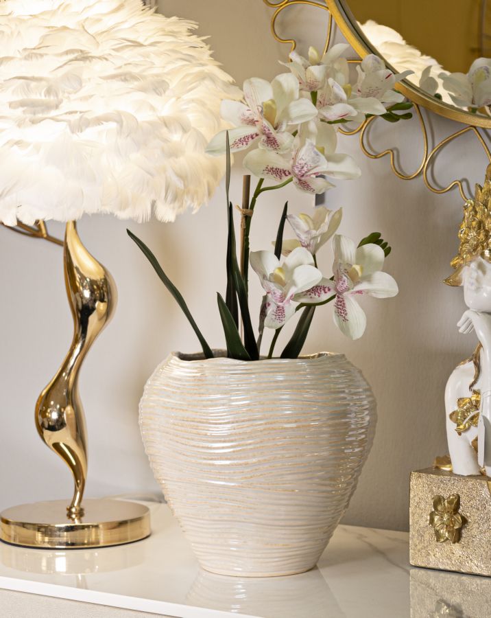 Vaso Perly Round Ø27x24 cm – Vaso Decorativo con Finitura Opaca Effetto Perla
