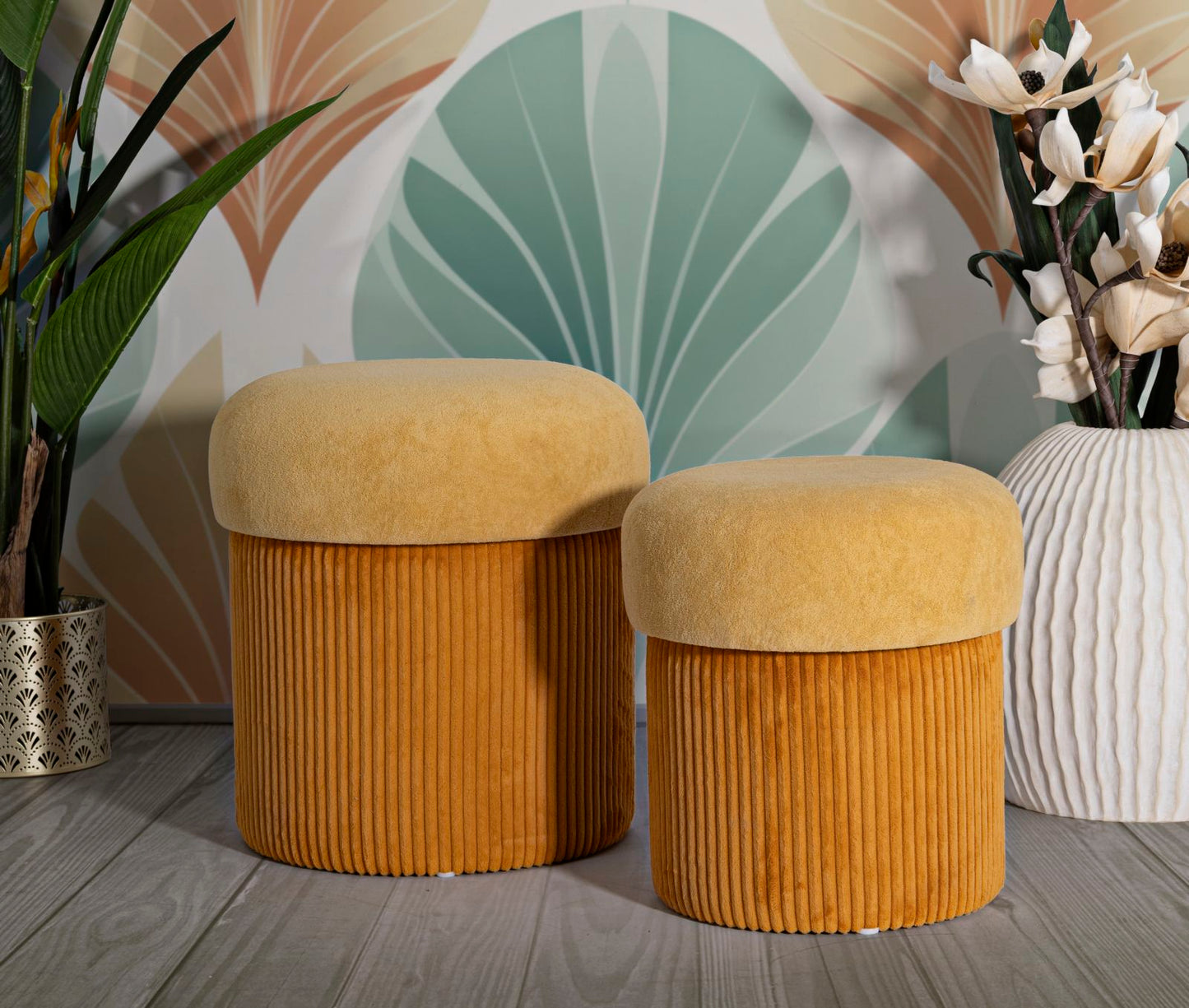 PUFF C/CONTENITORE ASPEN SENAPE SET 2 PZ CM Ø 42X44-35X37