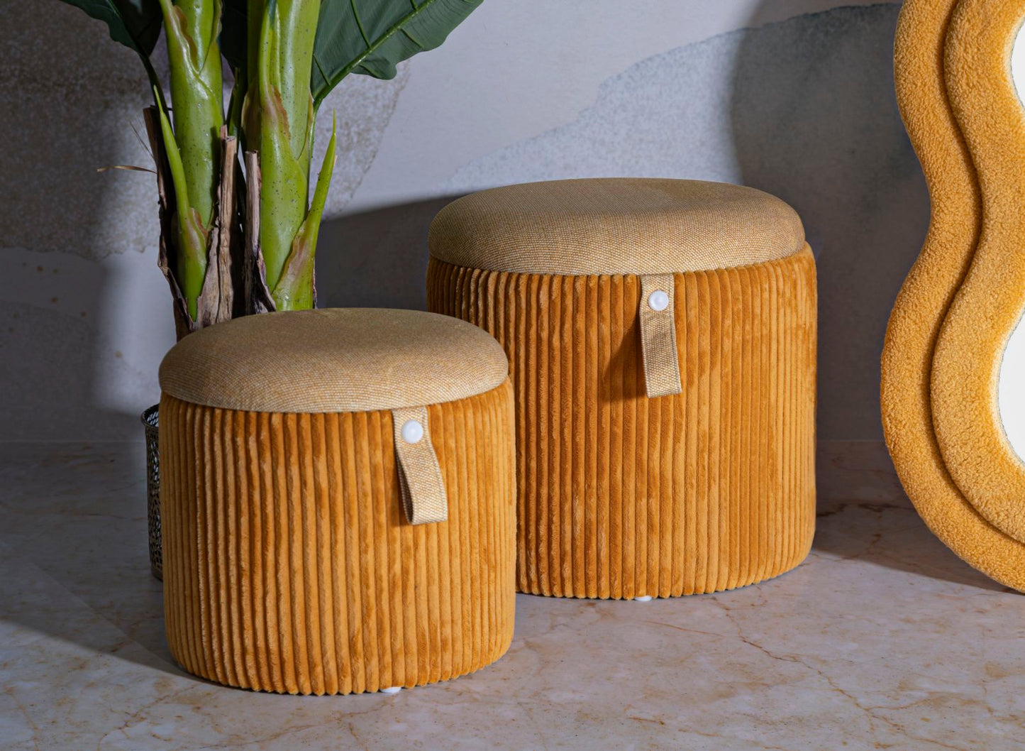PUFF C/CONTENITORE BOLZANO SENAPE SET 2 PZ CM Ø 38X38-32X28 codice 142868000S