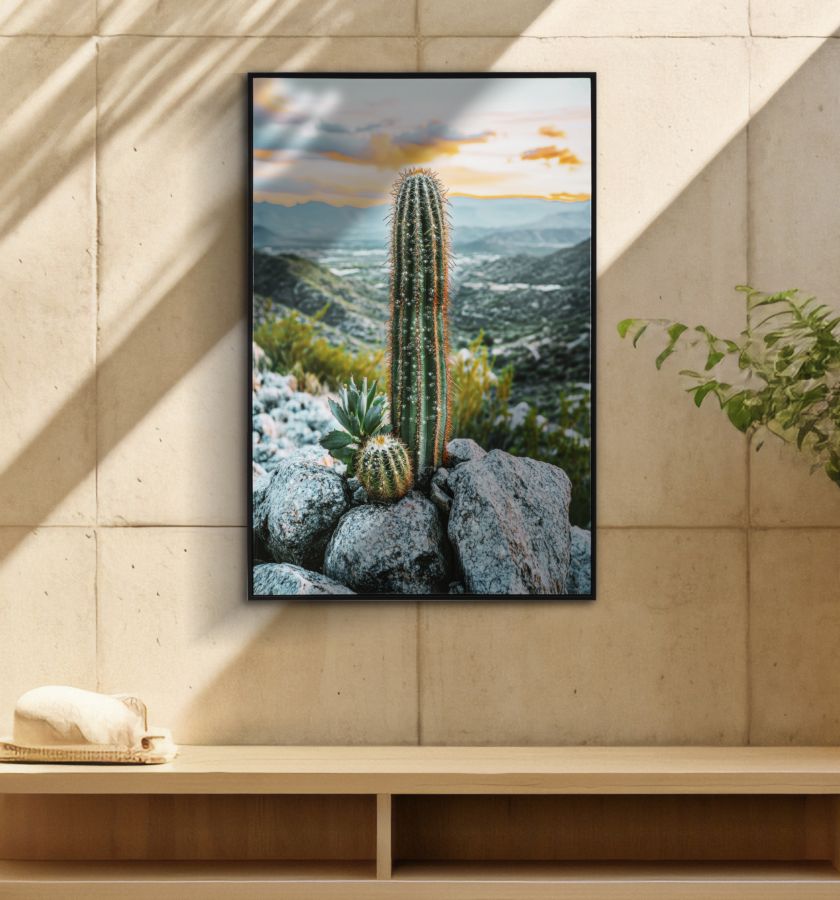 STAMPA SU TELA LACCATA C/CORNICE CACTUS -A- CM 60X4X90