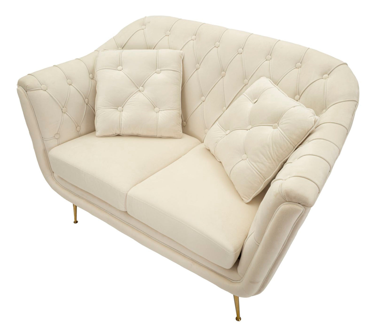 Divanetto Budapest Crema con Cuscini in Tessuto e Metallo L 130 cm