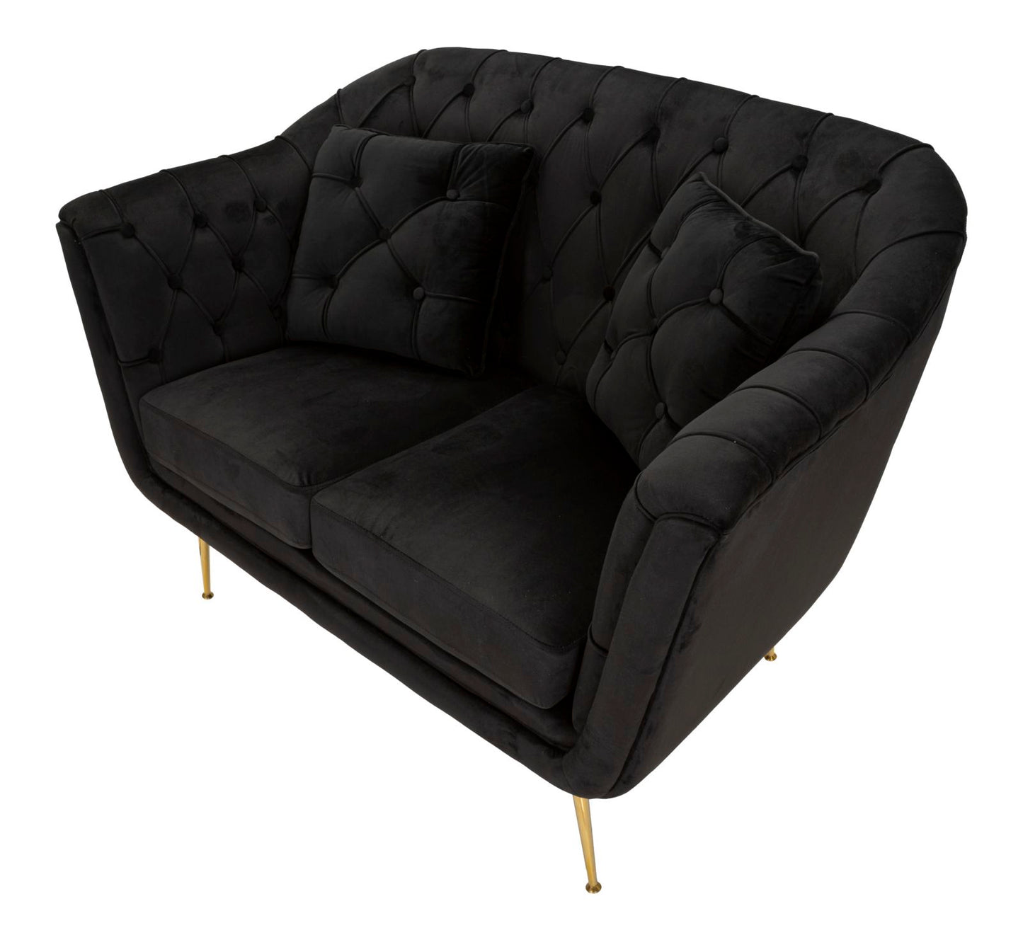 Divanetto Budapest Nero con Cuscini in Tessuto e Metallo L 130 cm