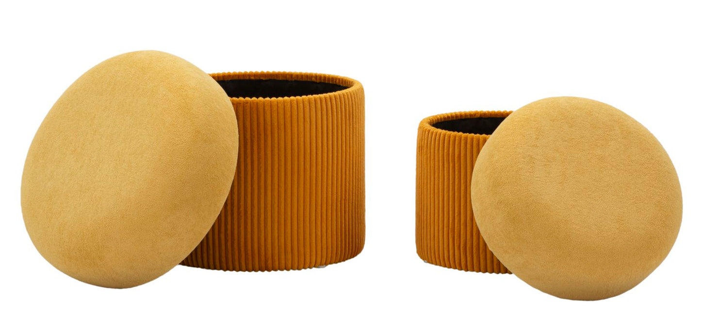 PUFF C/CONTENITORE ASPEN SENAPE SET 2 PZ CM Ø 42X44-35X37