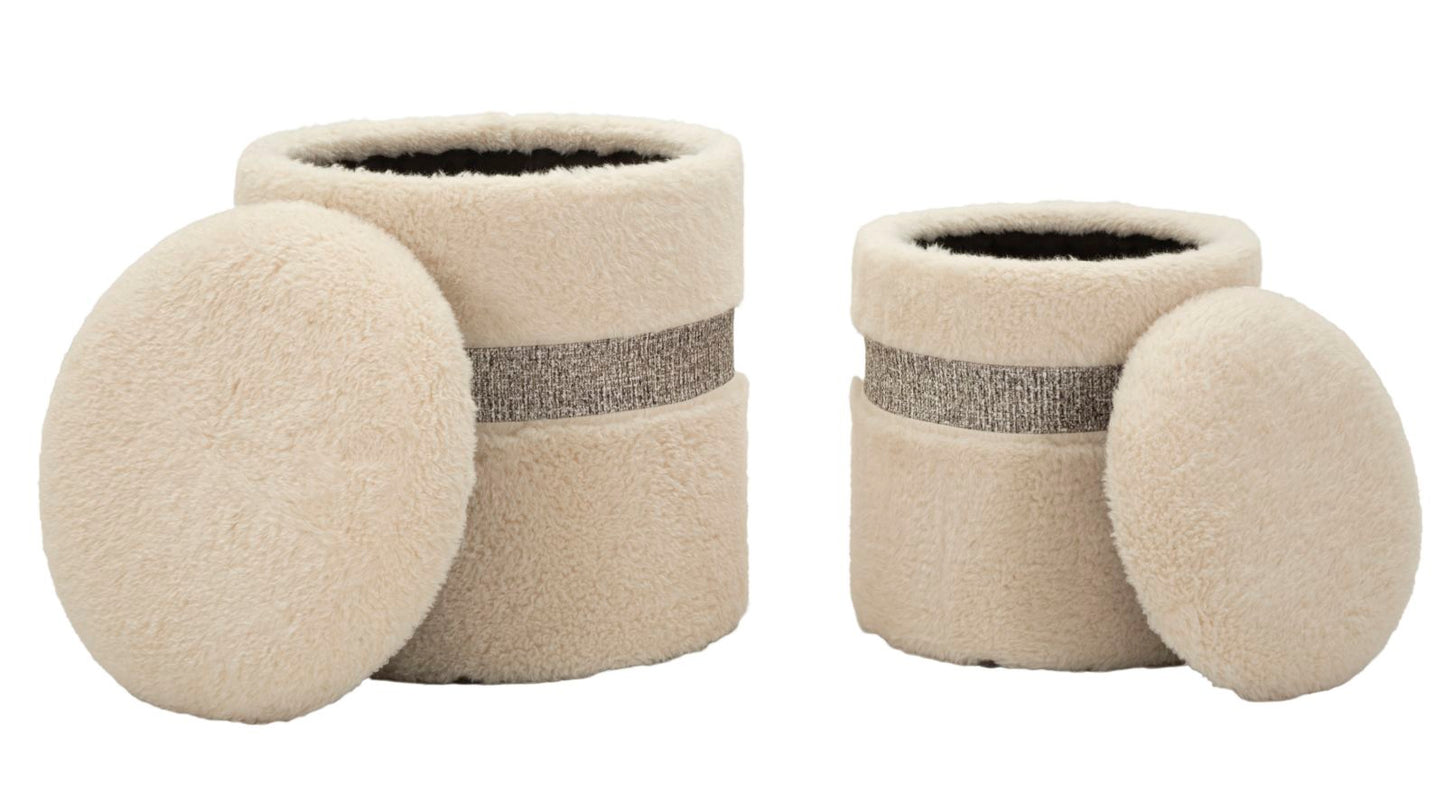 PUFF C/CONTENITORE SAINT-MORITZ CREMA SET 2 PZ CM Ø 40X47-32X38 codice 142869000C