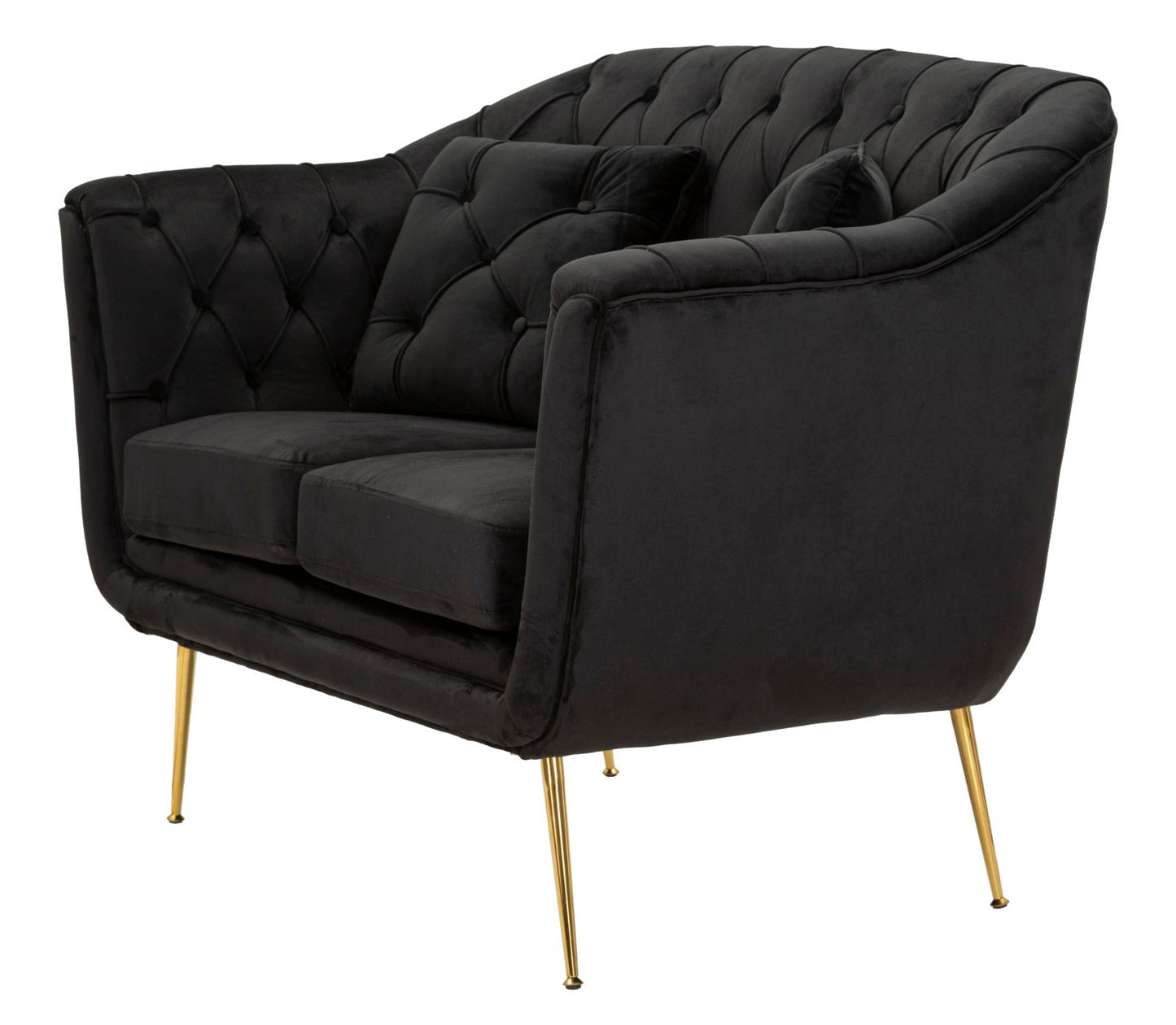Divanetto Budapest Nero con Cuscini in Tessuto e Metallo L 130 cm
