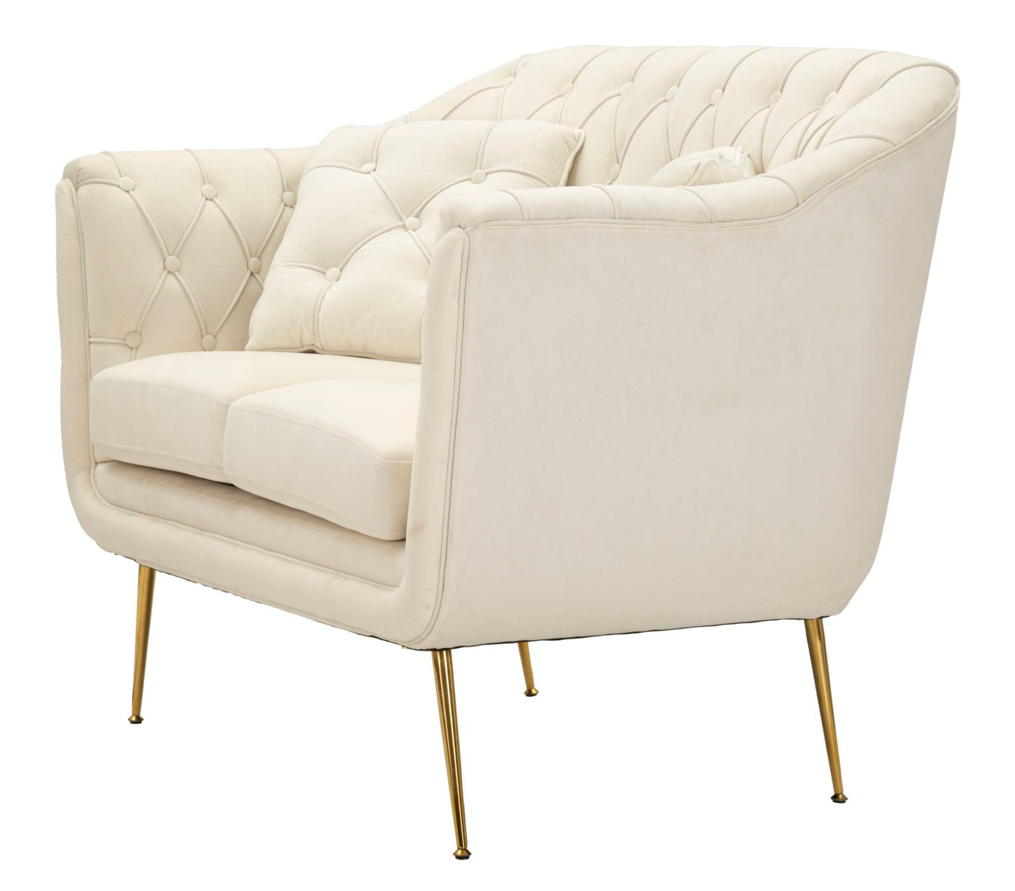 Divanetto Budapest Crema con Cuscini in Tessuto e Metallo L 130 cm