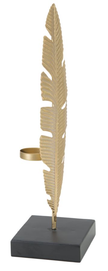 SCULTURA FOGLIA C/PORTA CANDELA GLAM CM 10X10X34