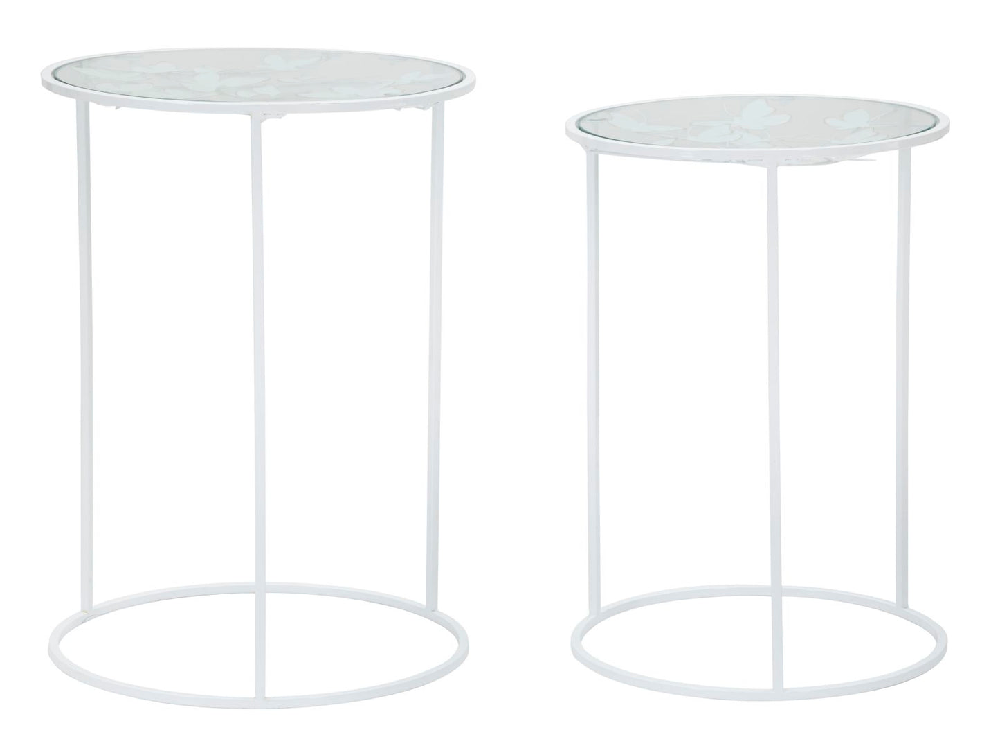 TAVOLINETTI WHITE BUTTERFLY COPPIA CM Ø 43X60H-38X55H