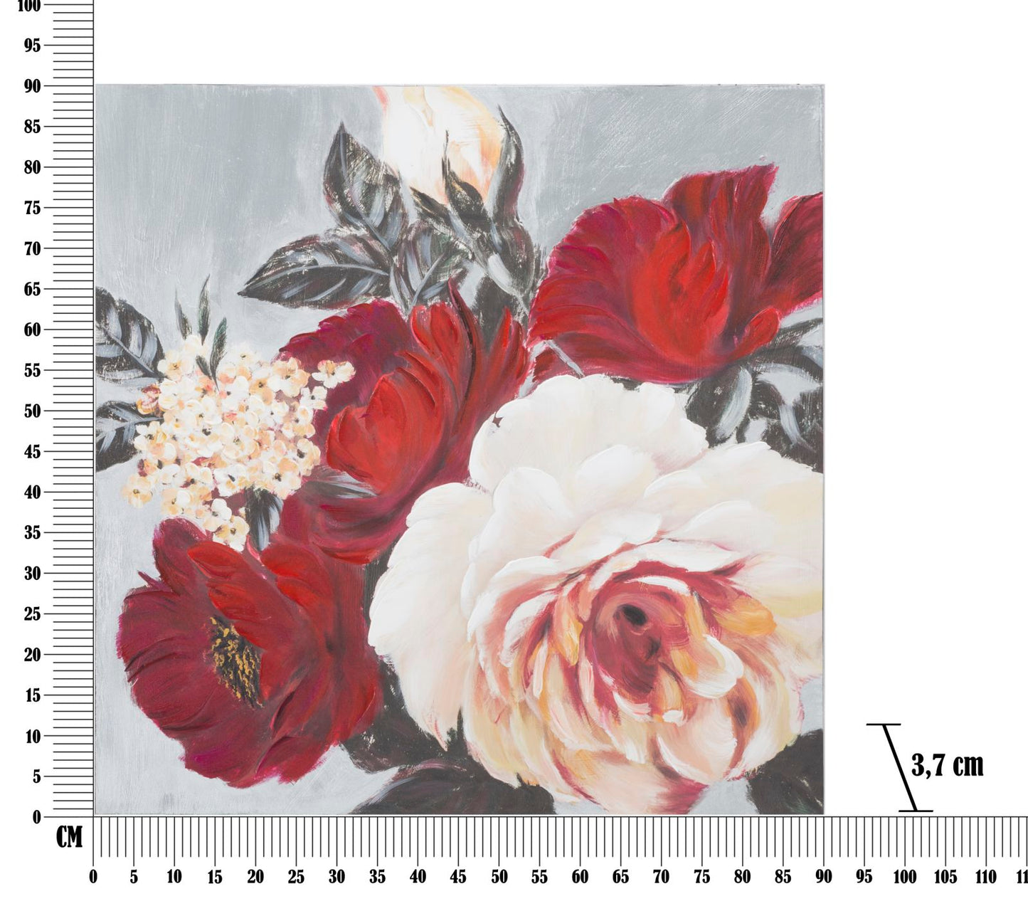 DIPINTO SU TELA RED FLOWER SQUARE CM 90X3,7X90