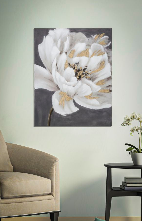 DIPINTO SU TELA WHITE/GOLD FLOWER CM 
80X3,7X100