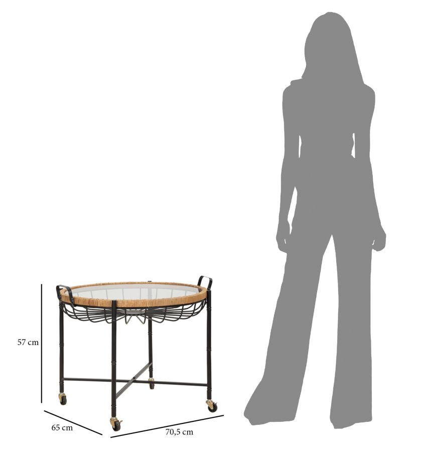 TAVOLINETTO CEBU C/VETRO E RUOTE CM 70,5X65X57
