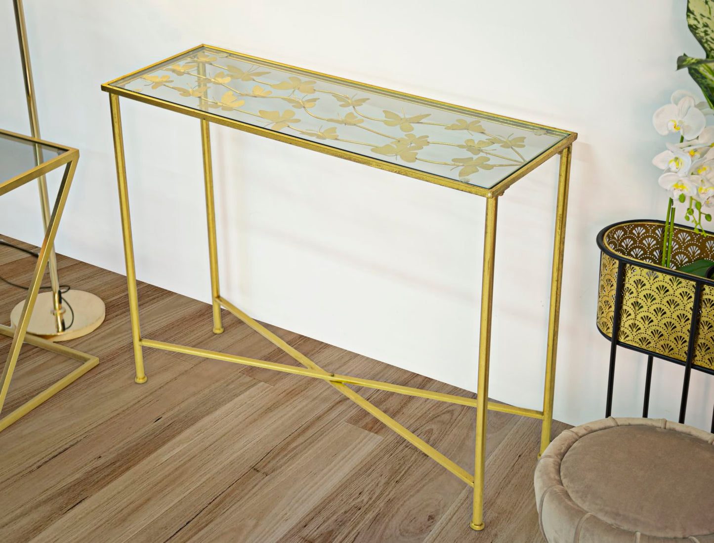 CONSOLE BUTTERFLIES GLASS 100Lx35px80H cm