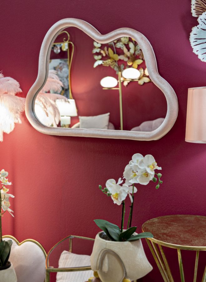 SPECCHIO DA MURO CLOUD VELLUTO ROSA CM 90X4X60