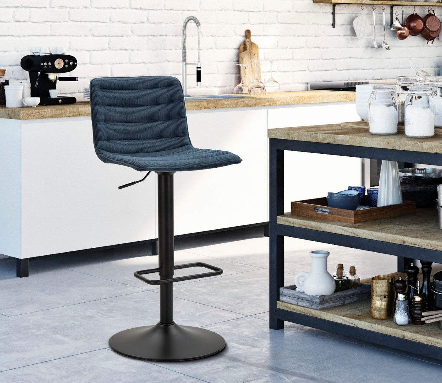 SGABELLO BAR HIGH NAVY CM 43X49,5X85,5-107(SEDUTA CM 61-82,5) SET 2PCS