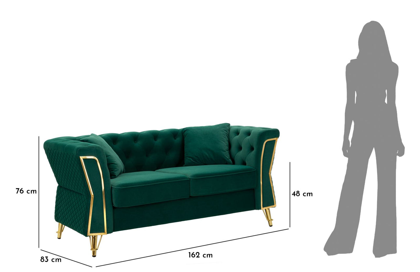 DIVANO EMY VERDE C/CUSCINI CM 162X83X76