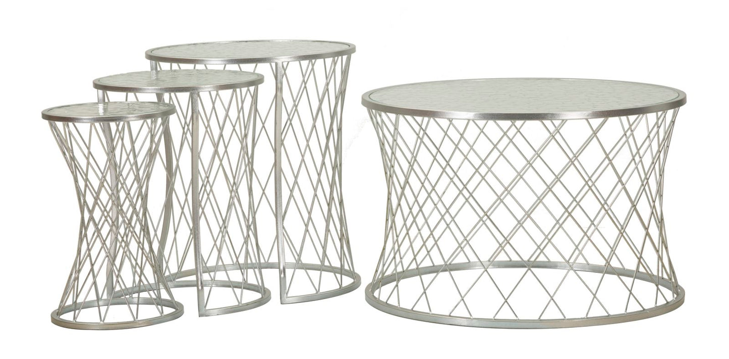 TAVOLINETTI NOAH SILVER SET 4 PZ CM Ø 70X45-47X54,5-36x50-28x45
