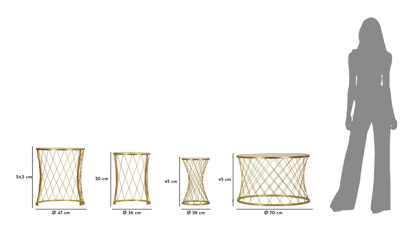 TAVOLINETTI NOAH GOLD SET 4 PZ CM Ø 70X45-47X54,5-36x50-28x45
