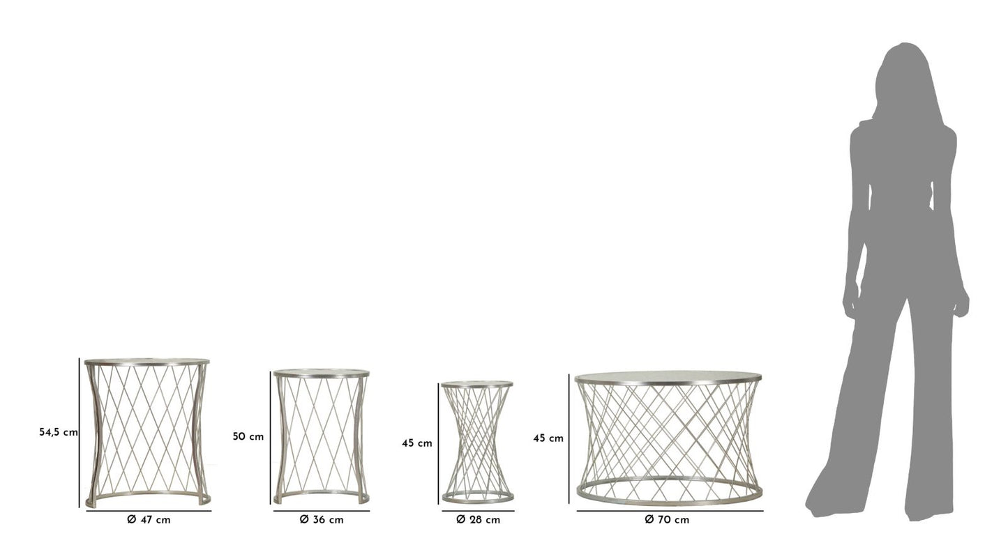 TAVOLINETTI NOAH SILVER SET 4 PZ CM Ø 70X45-47X54,5-36x50-28x45