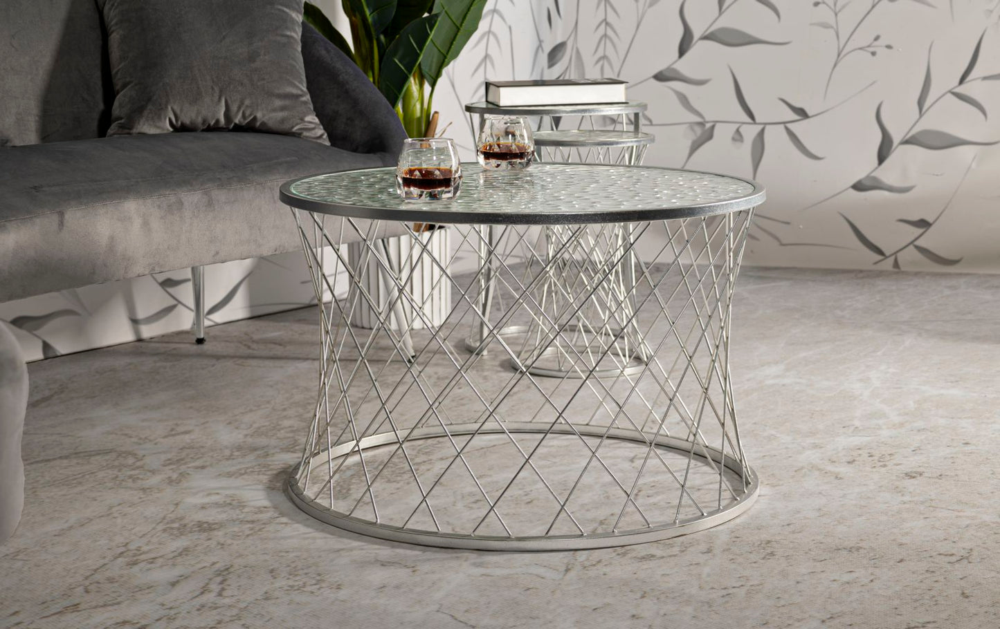 TAVOLINETTI NOAH SILVER SET 4 PZ CM Ø 70X45-47X54,5-36x50-28x45